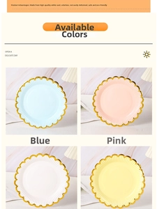 Dettaglio piatti di carta usa e getta da 7 pollici con bordo dorato in 4 colori