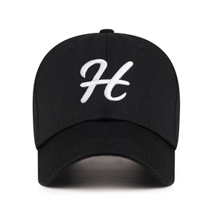 Classic black cotton baseball cap with 3D white H letter embroidery and curved brim