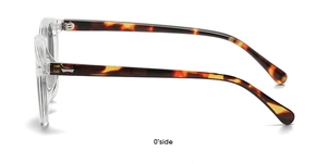 Seitenansicht der runden Retro-Kinder-Sonnenbrille mit klarem Rahmen und Schildpatt-Bügeln