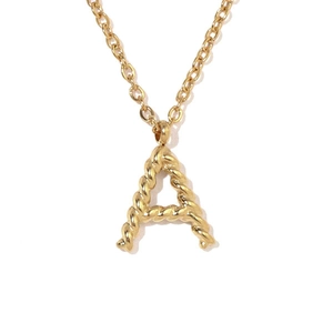 18k gold plated titanium steel necklace with a twisted texture capital letter A pendant