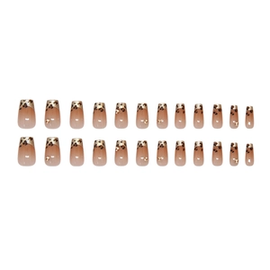 French leopard print coffin nails with rhinestones gradient 24-piece press-on nail kit