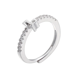 Detailed close-up of adjustable silver ring featuring Capricorn zodiac and cubic zirconia