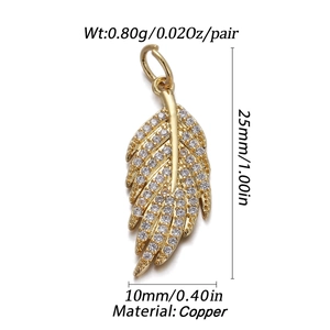 Detailed view of leaf pendant with copper material specifications and measurements