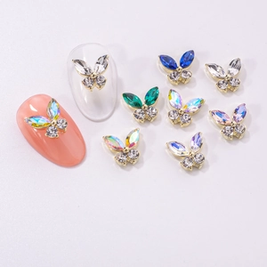 3D alloy butterfly nail charms set with crystal rhinestones for DIY manicure art