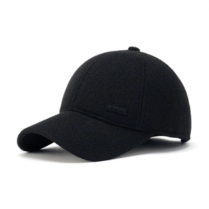 Men's winter knit baseball cap in black with ear protection and SPORT patch detail