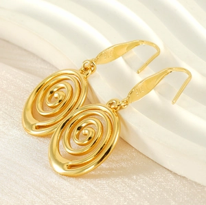Detailed close-up of 316L gold-plated stainless steel earrings with spiral spiral design