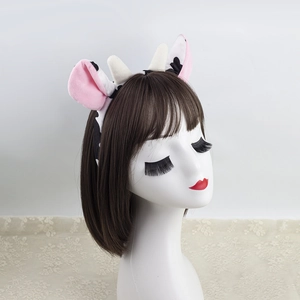 Cute plush cow ear headband with black white spots and horns for party costumes