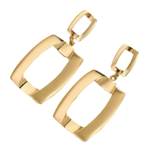 Minimalist gold geometric square earrings with rectangle drop design for women