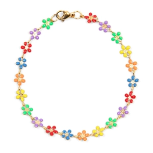 18k gold plated titanium necklace featuring colorful enamel flower petals with lobster clasp