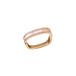 14K gold plated square ring with shimmering mother of pearl and double row zircon stones