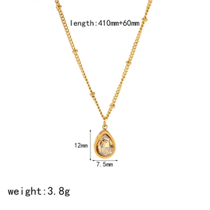 Titanium steel necklace with champagne drop zircon pendant and elegant gold bead chain detail