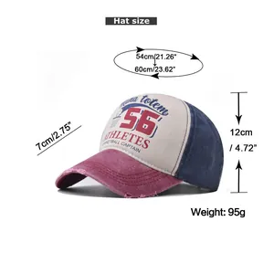 Size chart showing head circumference and dimensions for the vintage denim baseball cap