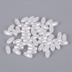 Bulk white oval faux pearl beads with smooth glossy finish for DIY jewelry making