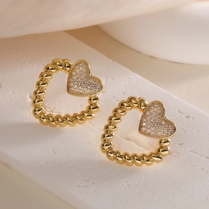 Elegant gold hollow heart earrings with sparkling zircon inlay for women stylish jewelry