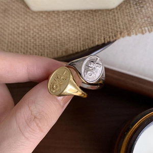 925 sterling silver sunflower signet rings with vintage oval engraved patterns in gold and silver