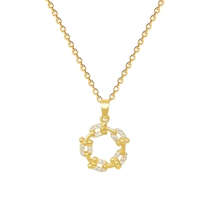 Detailed view of a gold-plated titanium necklace with sparkling zircon-studded circular links