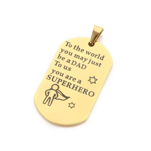 Gold stainless steel dog tag necklace for Dad with Superhero engraving and stars