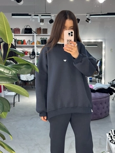 Sweat-shirt À Col Rond Et Pantalon De Survêtement Coton Broderie Cœur Style Américain Vintage Large Sport Pour Femmes