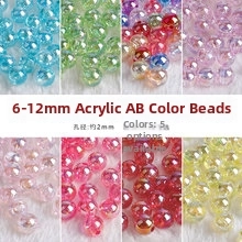 Detailed grid of colorful 6-12mm AB acrylic beads for DIY jewelry making on white plush