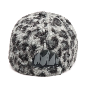 Fuzzy leopard print fleece baseball cap for winter featuring an adjustable back strap