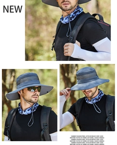 Outdoor Sonnenschutzset mit grauem Sonnenhut, Camo-Halswärmer und kühlenden Eisseiden-Ärmeln