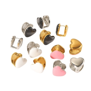 18K gold plated heart earrings set in various colorful enamel finishes on white base