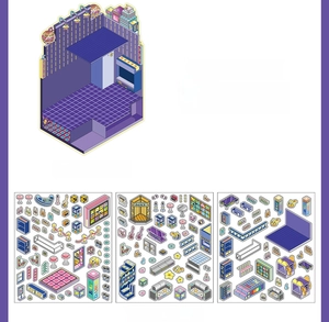 Retro pixel art dance club DIY mini scene sticker set with PET decals and background card