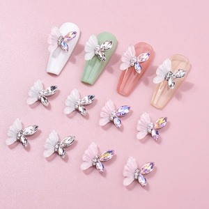 Iridescent 3D resin butterfly nail charms set for acrylic art on long false nails