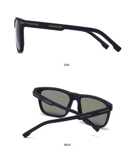Detail view of matte black TR sunglasses with side stripe accents and gradient lenses