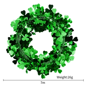 7m Saint Patrick's Day green clover tinsel garland for Irish festival decoration
