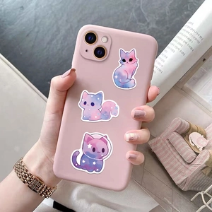 50pcs cute galaxy cat stickers for phone cases and luggage featuring pink and blue gradients