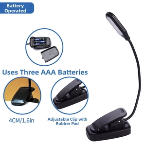 Detail of black LED clip book light showing 3xAAA battery compartment and 4cm opening