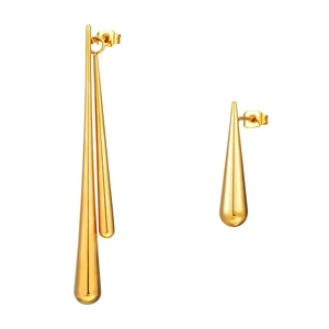 Minimalist gold teardrop earrings for women in stainless steel, professional jewelry view