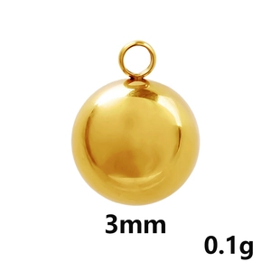 Détail d'un pendentif boule dorée en acier de 3mm avec les dimensions et le poids