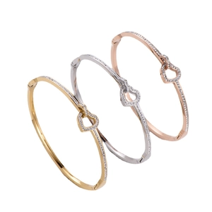 Titanium steel heart-shaped interlocking bracelets with pavé crystals in three colors