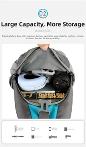 Spacious interior of a waterproof sling bag holding a tablet, phone, and daily essentials