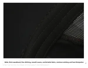 Detail of the widened sweatband with moisture-wicking fabric and fine stitching