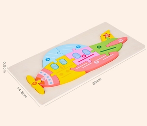 3D wooden airplane puzzle for kids with numbered pieces and dimensions 30x14.8x0.5 cm