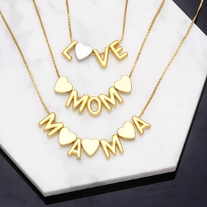Copper 18K Gold Plated Love Heart Letter Pendant Necklace For Women Minimalist Box Chain Jewelry Gift For Mom Mama