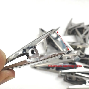 Detail of stainless steel alligator clip showing 1.8cm maximum opening span