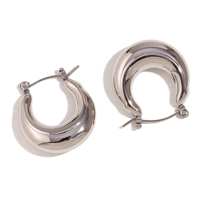 Minimalist silver chunky U-shaped hoop earrings made of polished stainless steel for women