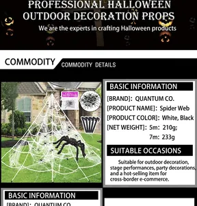 Set decorativo di Halloween con ragnatela bianca gigante e grandi ragni neri per esterno