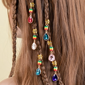 Dreadlock Jewelry Braid Rings Hair Pendants Alloy Hollow Colorful Beads Teardrop Rhinestone Boho Accessories For Women