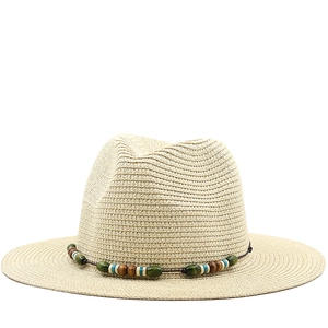 Panama Straw Fedora Hat Wide Brim Sun Protection Summer Beach Travel Jazz Style With Colorful Wood Beads For Men Women