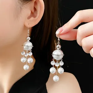 Planet Tassel Drop Earrings Imitation Artificial Pearl Zircon Copper With 925 Sterling Silver Earring Post Fashion Women Jewelry