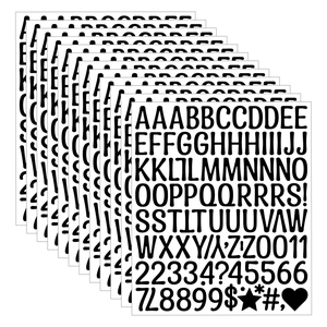 Detail view of 1-inch black vinyl letter and number stickers for DIY craft labeling