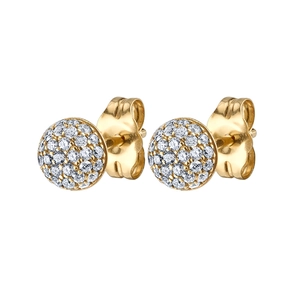 Luxury 18K gold plated round stud earrings with pave set sparkling zircon stones