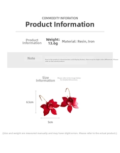 Détails des boucles d'oreilles fleurs rouges en résine avec dimensions 6,5cm et 13,6g