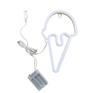 Ice cream cone LED neon sign with dual USB and battery power options for room decor
