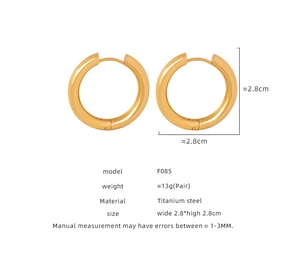 Detailed size view of 2.8cm golden geometric titanium steel hoop earrings for women